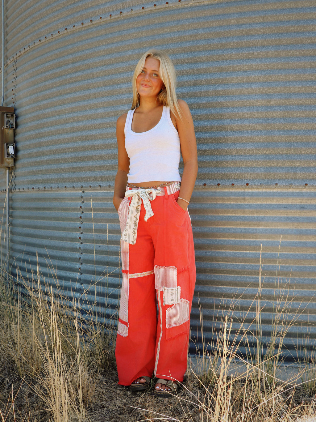 RED PATCHWORK CARGO PANTS