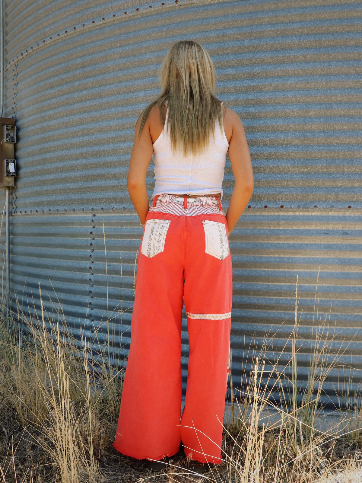 RED PATCHWORK CARGO PANTS