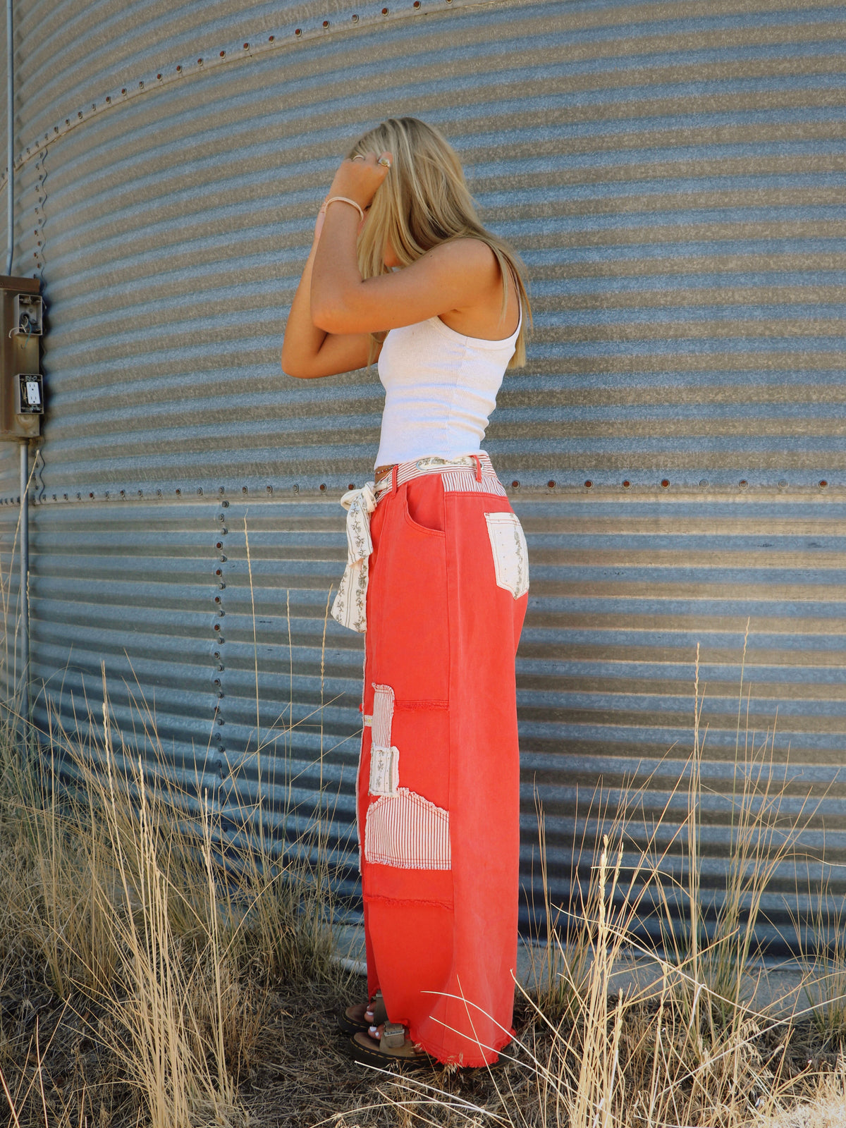 RED PATCHWORK CARGO PANTS