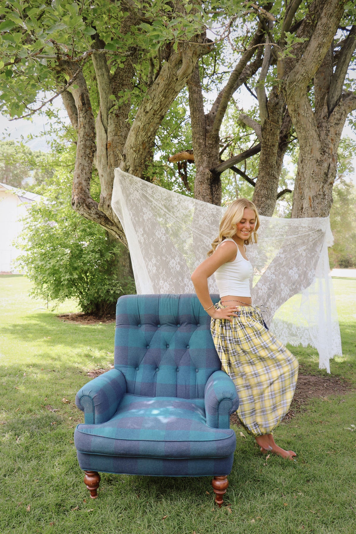 YELLOW CHECKERED PRINT PANTS
