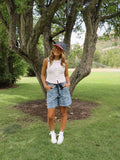 CHECKED DENIM SHORTS