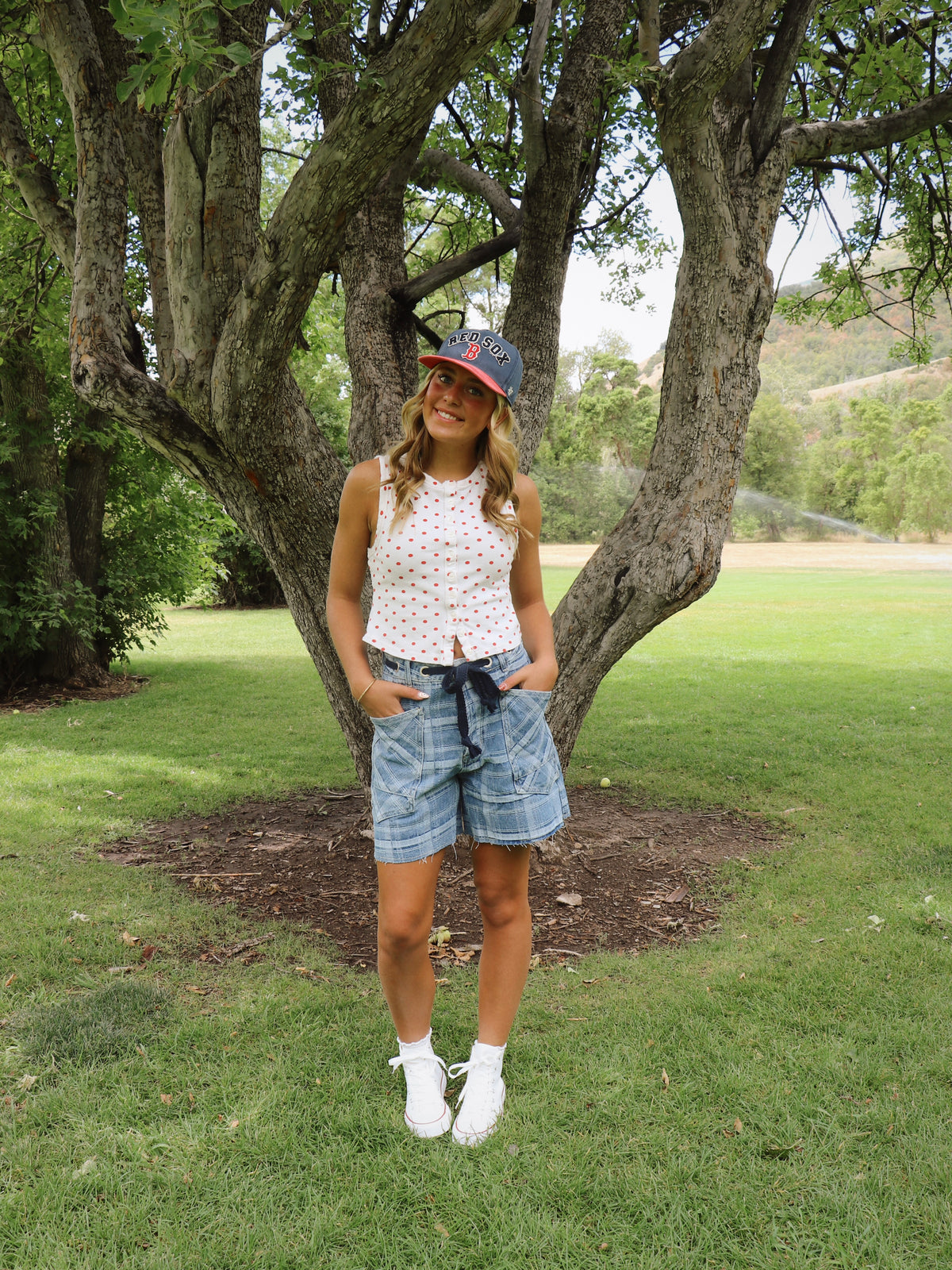 CHECKED DENIM SHORTS
