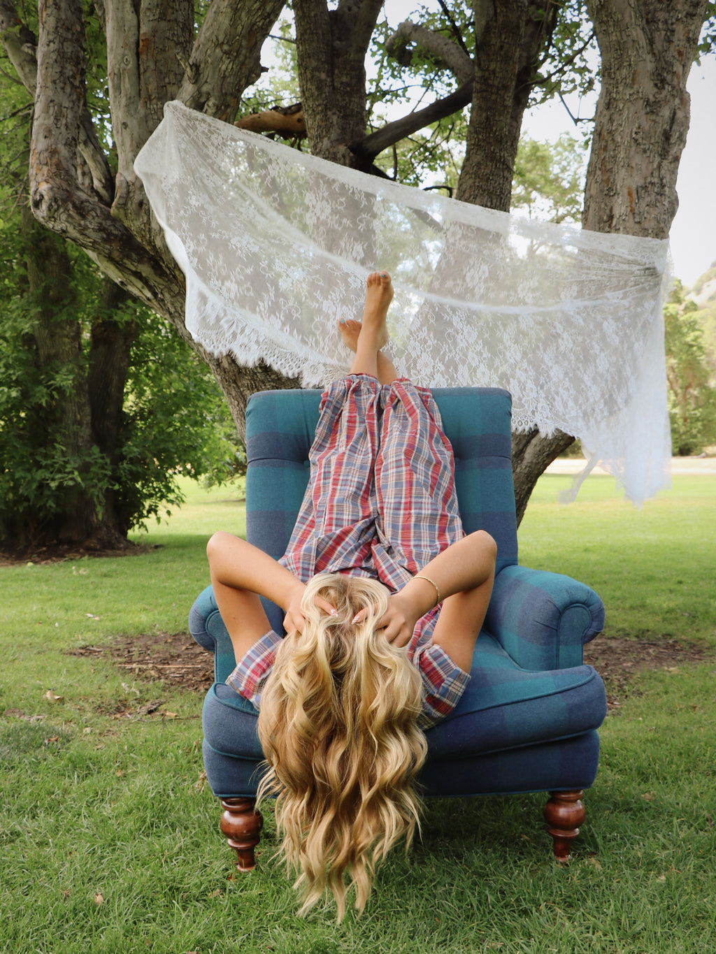PINK/BLUE PLAID PANTS